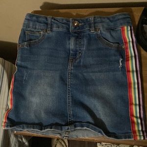 Size 7-8 Jean skirt with rainbow lines on sides